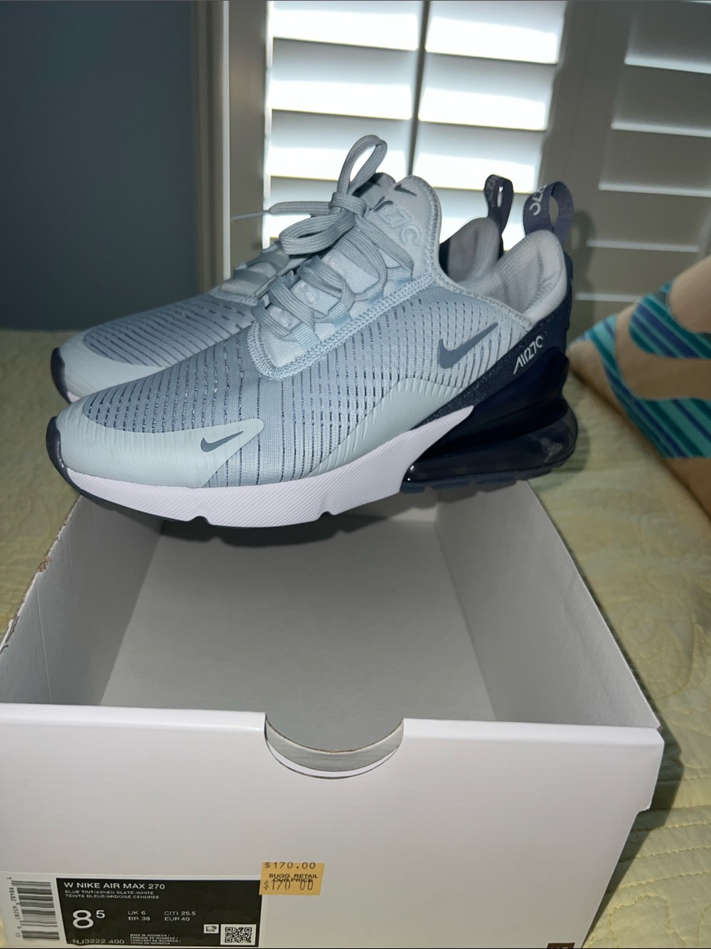 Nike Air Max 270 Light Blue and Navy Athletic Sneakers